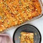 Phyllo dough cake served in a dish