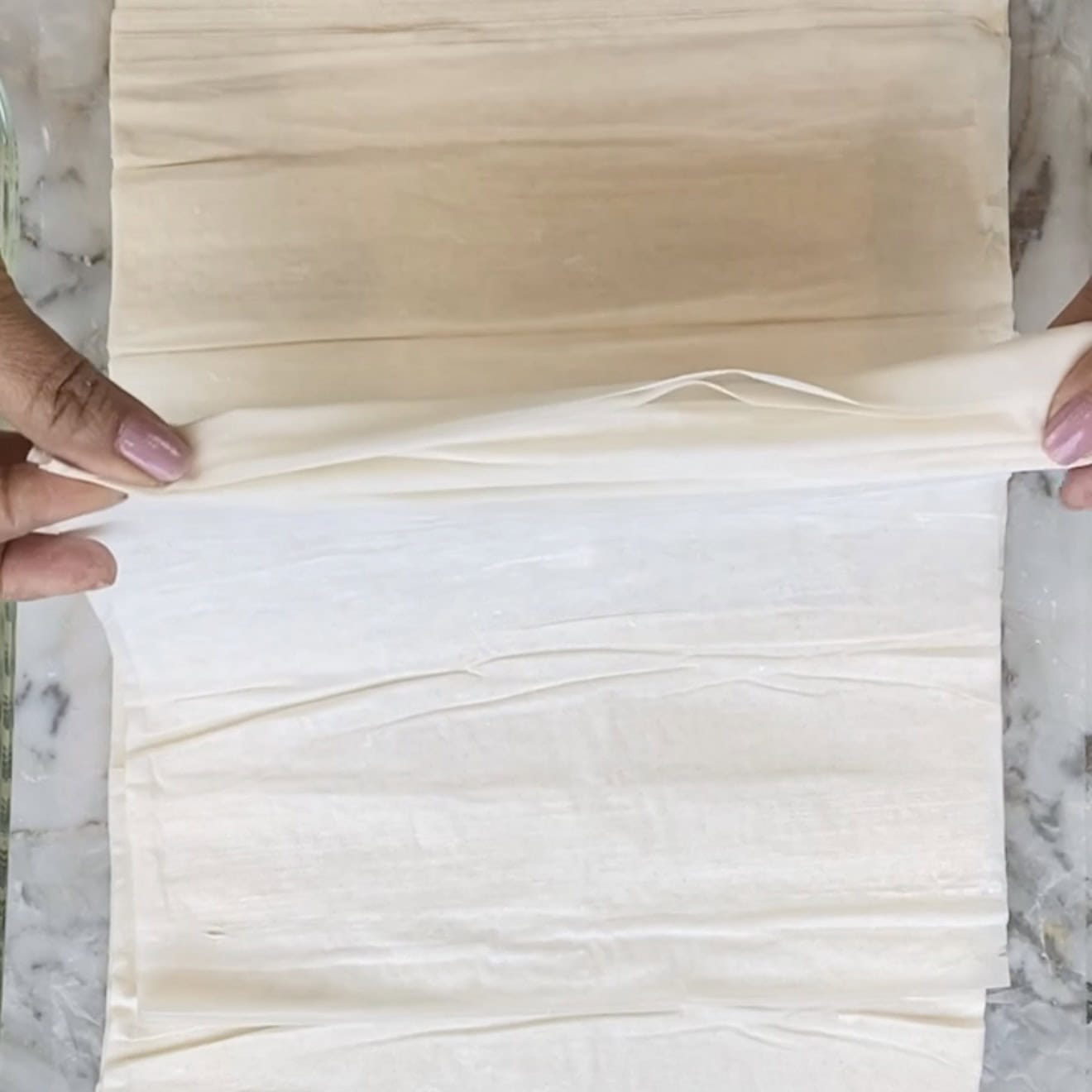 folding phyllo dough sheets