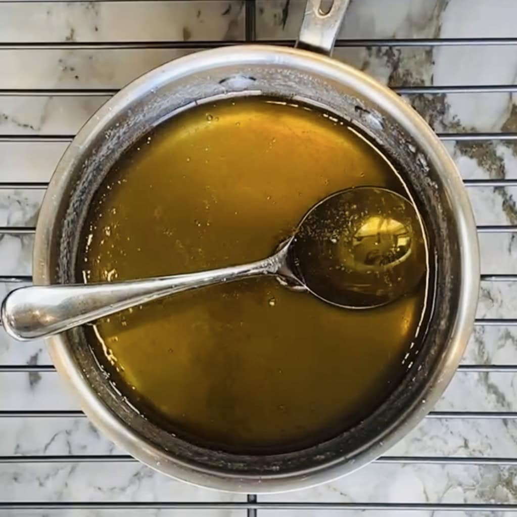 sugar syrup in a sauce pan
