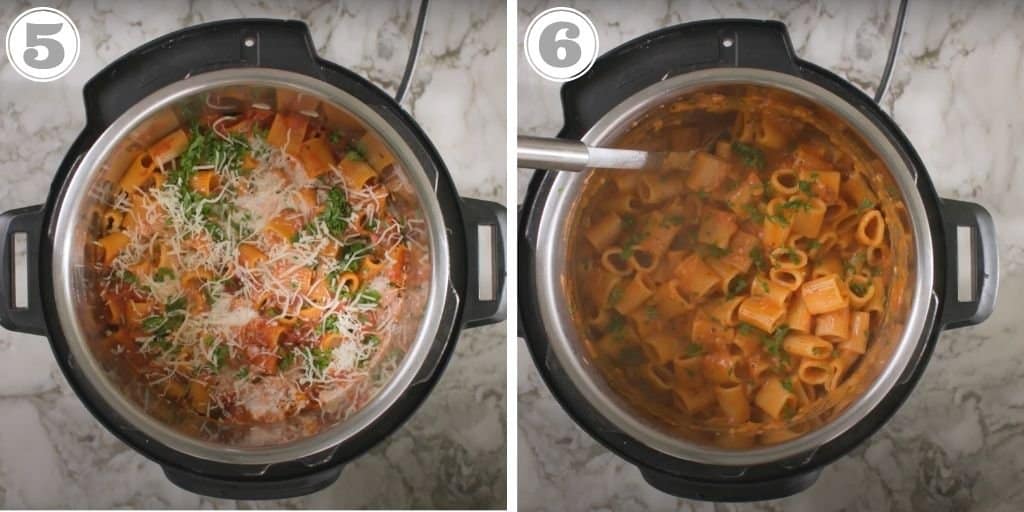 Photos five and six with cooked pasta in the Instant Pot 