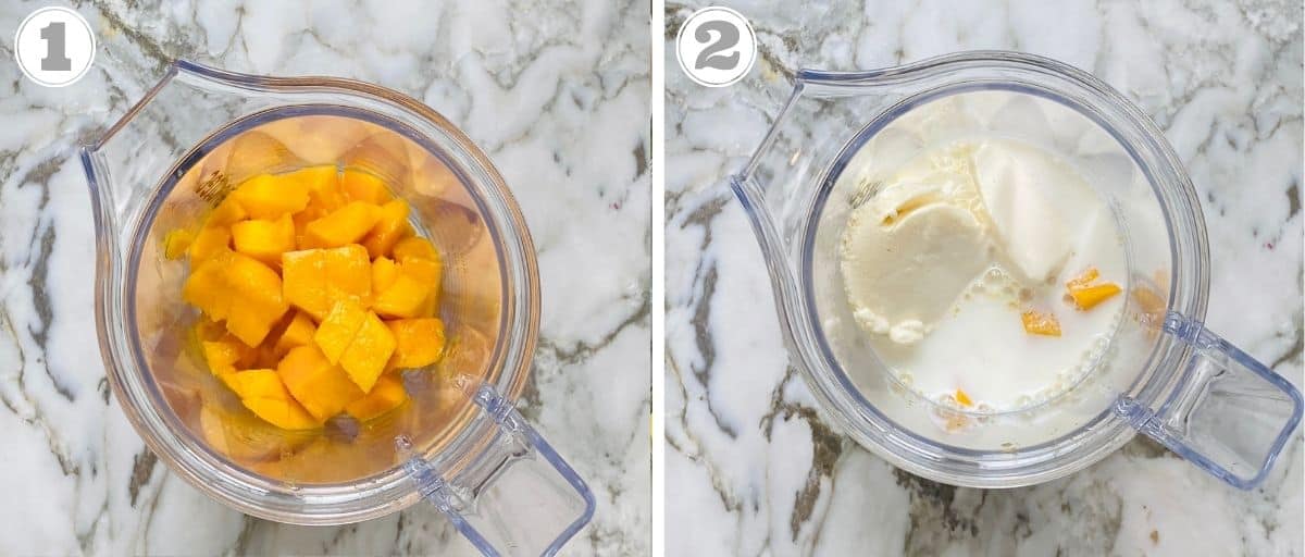 photos one and two showing how to make mango milkshake 