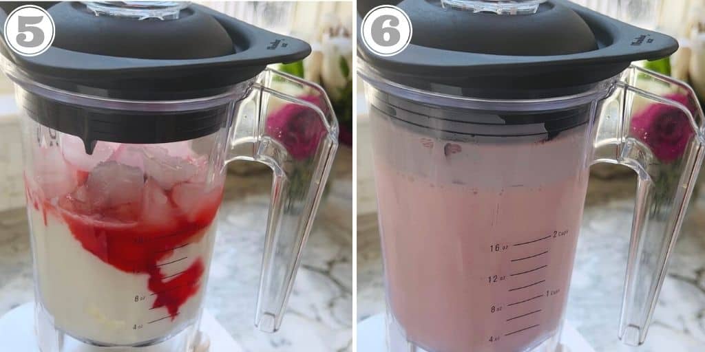 photos five and six showing lassi in a blender 
