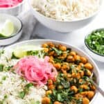 chana saag served with rice
