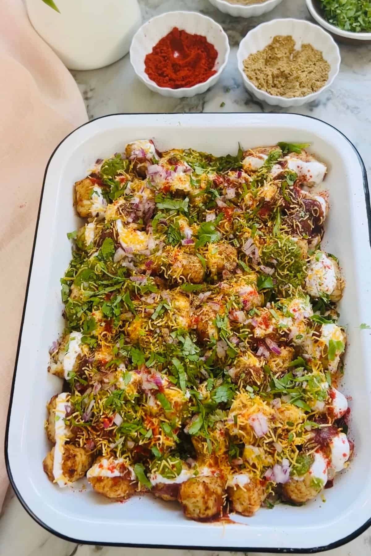 Tater Tos chaat in a platter