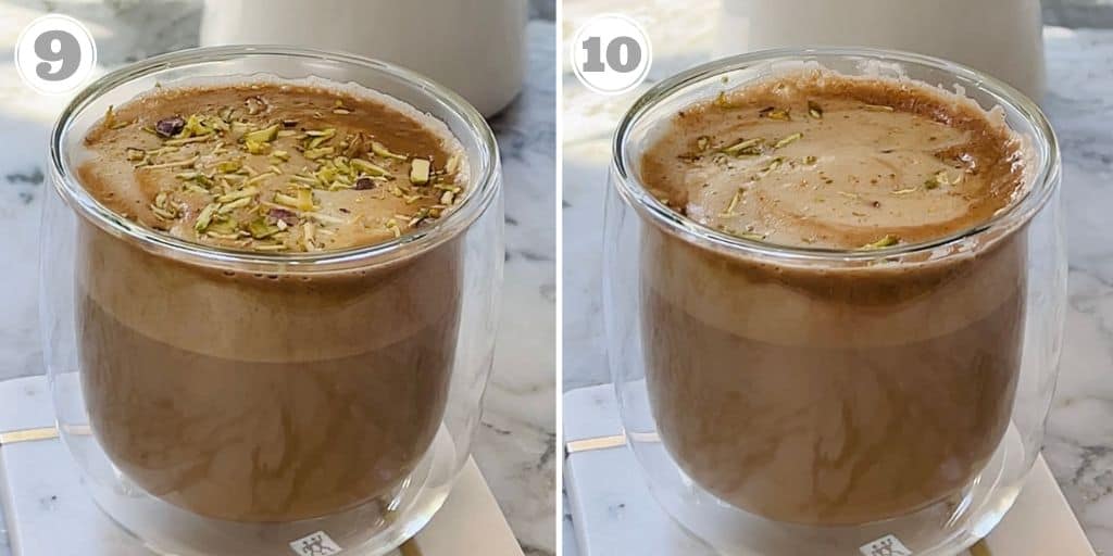 photos nine and ten showing pistachio latter in a glass 