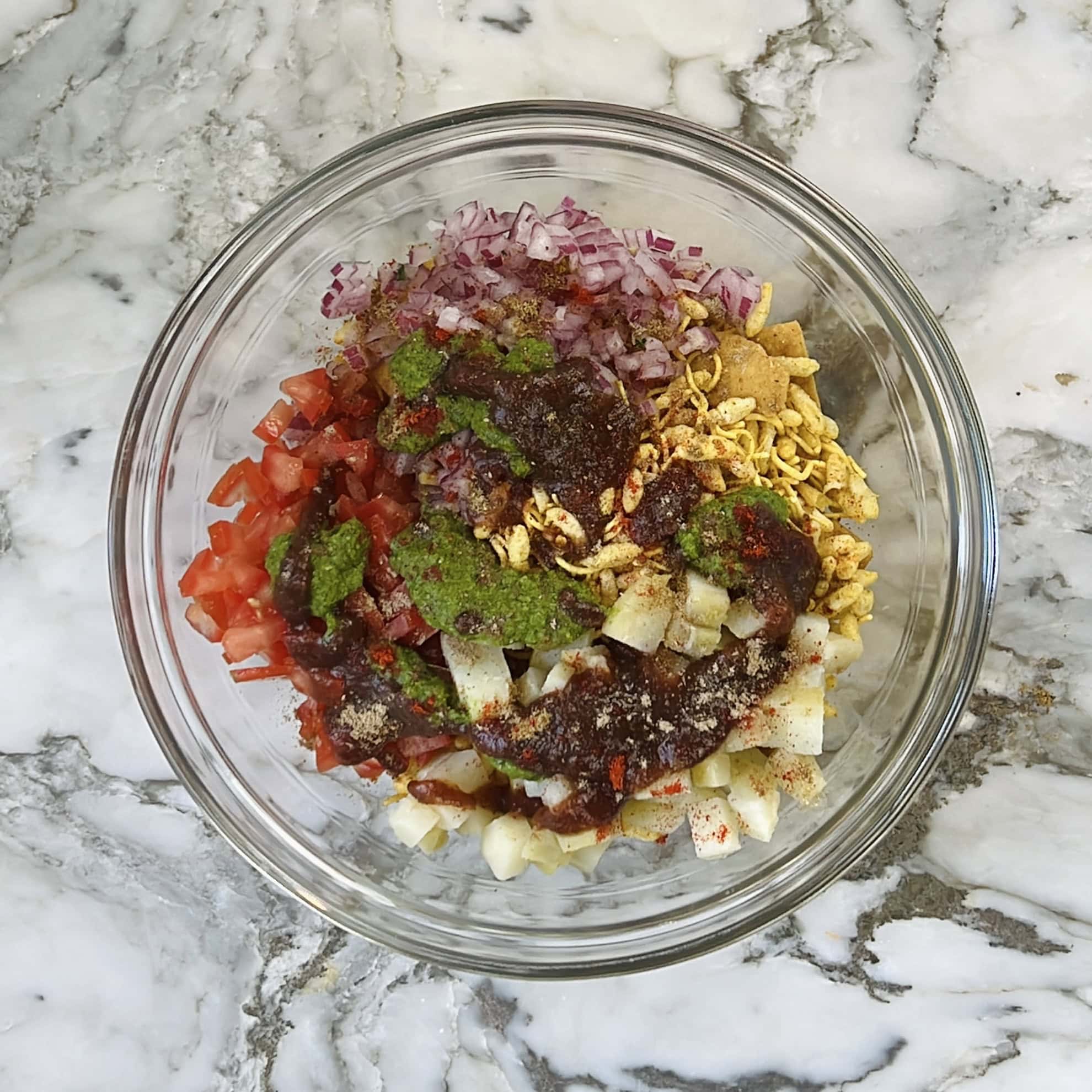 ground spices added to bhel.