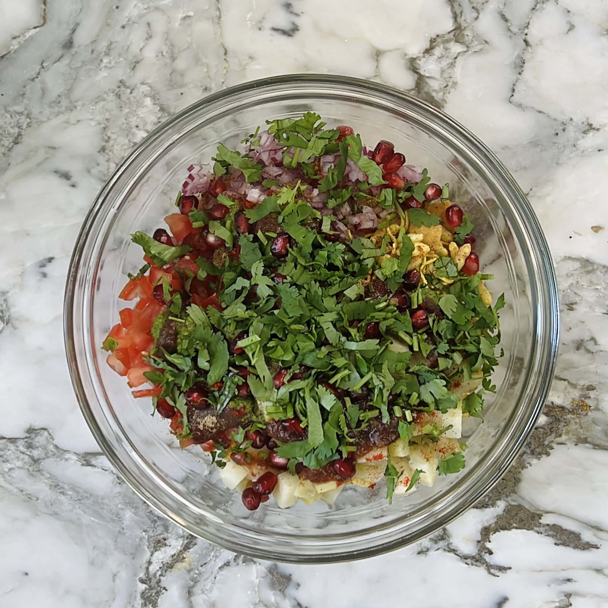 Bhel garnished with cilantro. 