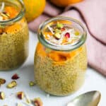 mango chia seed pudding in a glass jar