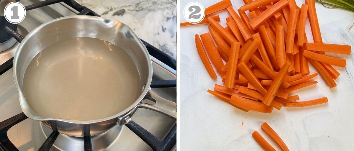 photos one and two showing brine and cut carrots 