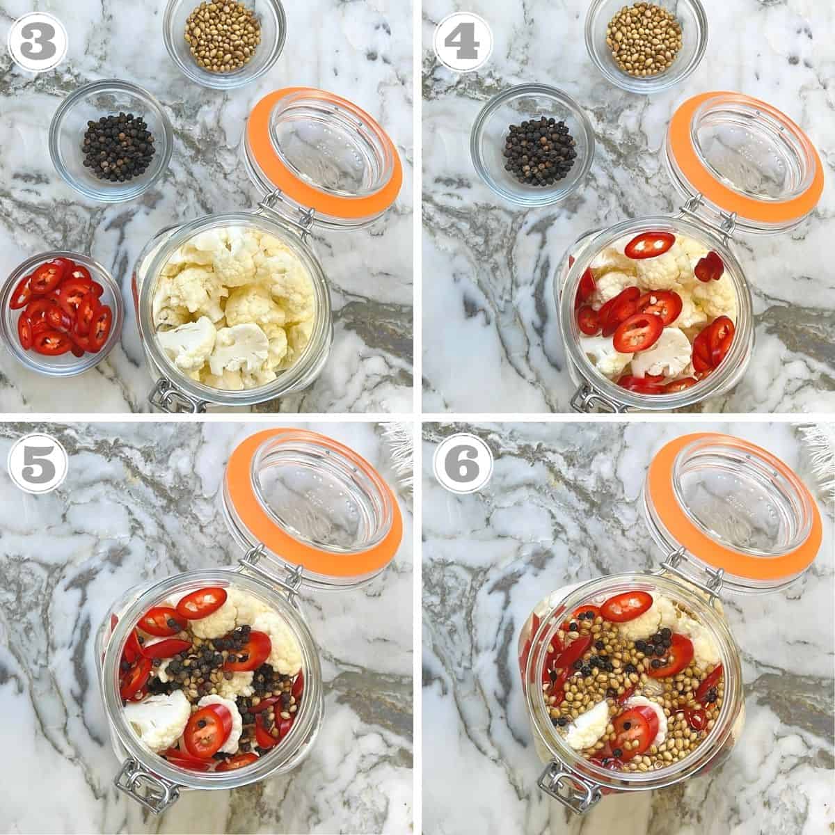 photos three through six showing quick pickling process 
