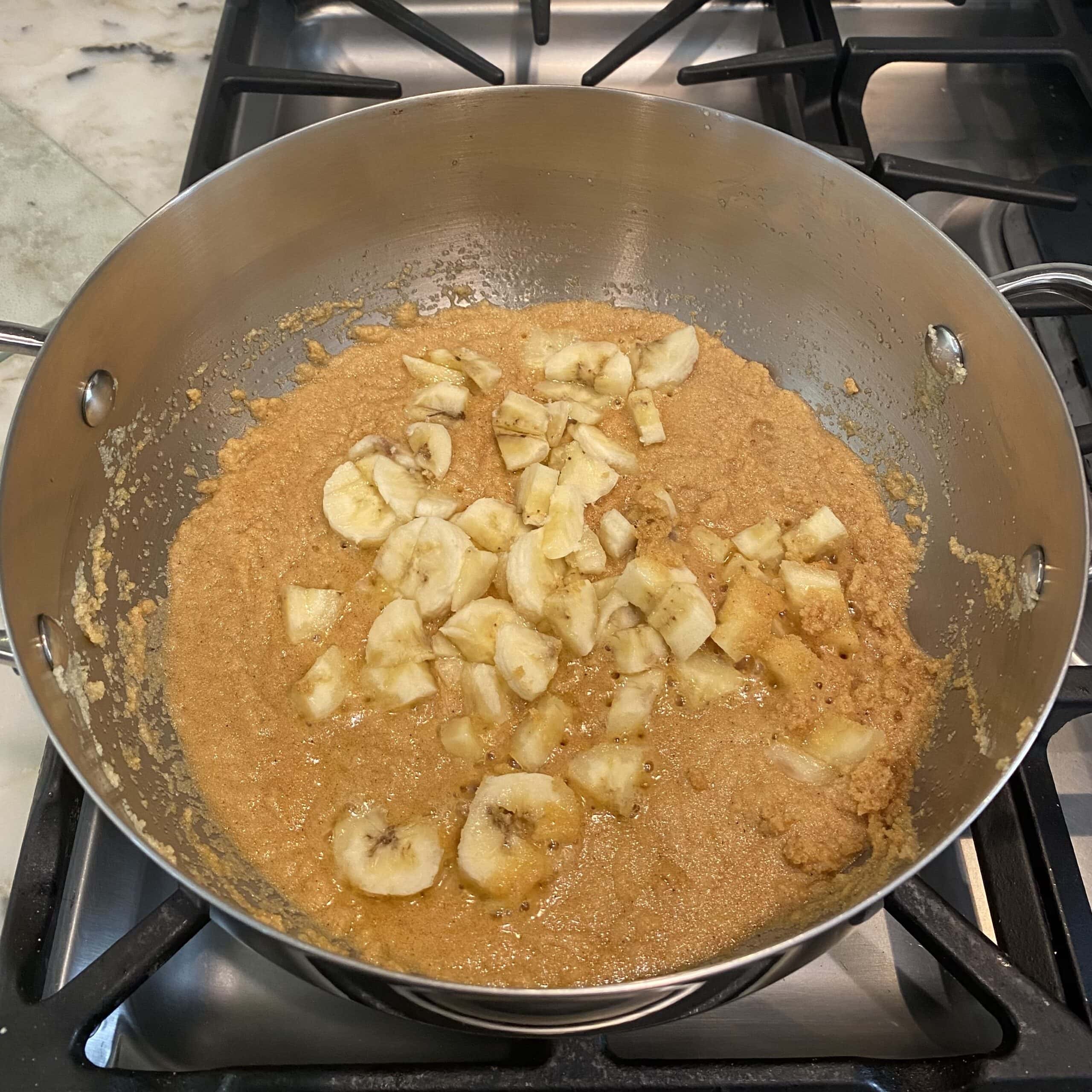 chopped banana added to ghee roasted sooji.