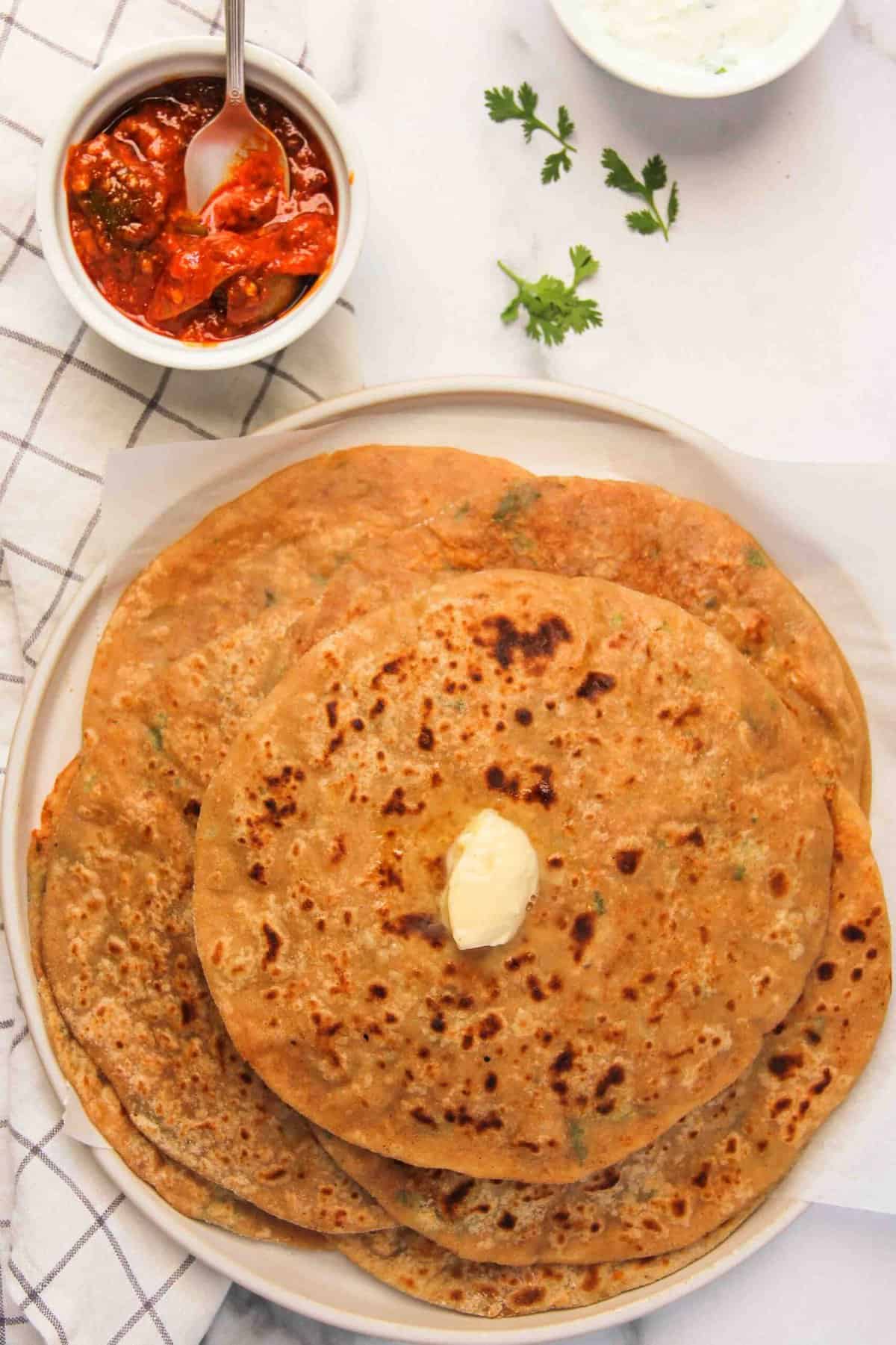 Aloo Parathas served with butter