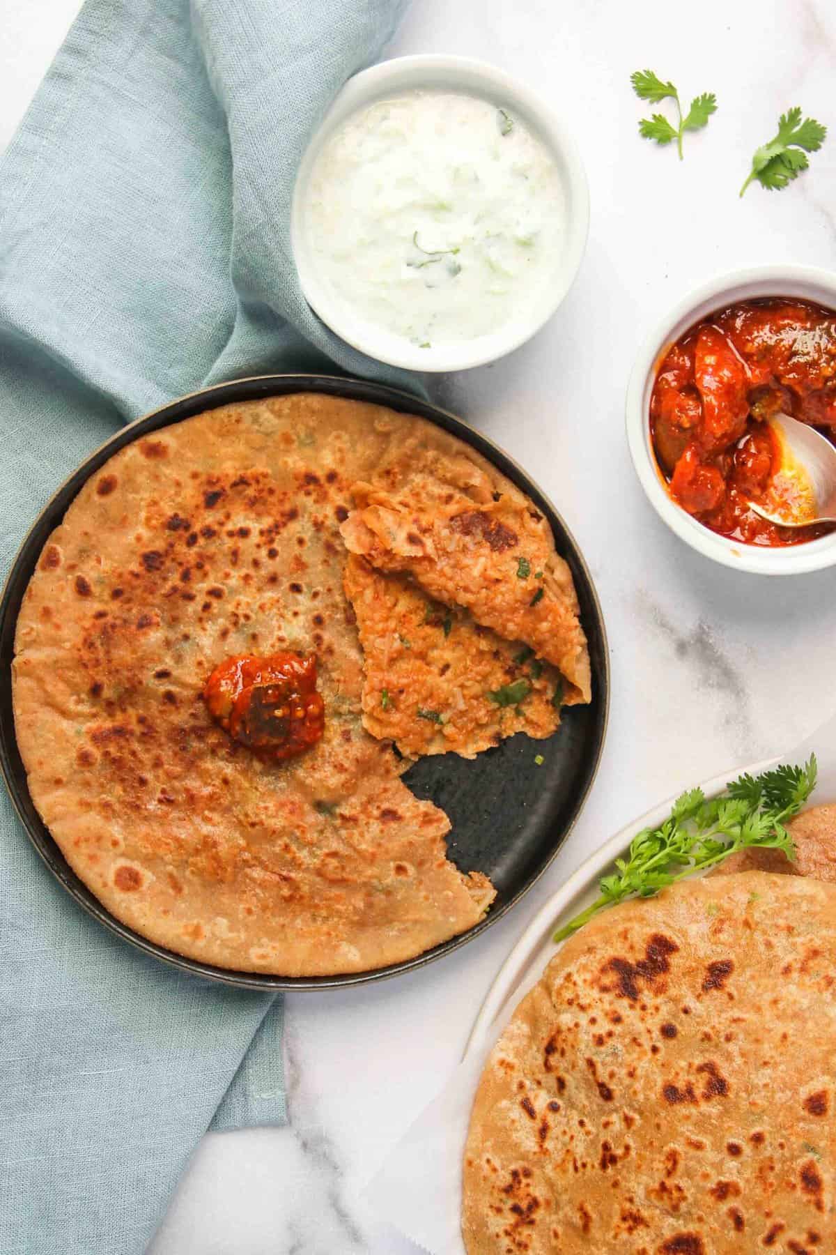Punjabi Aloo Parathas served with pickles