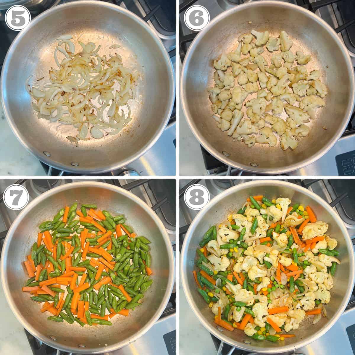 Cooking vegetables for pulao 