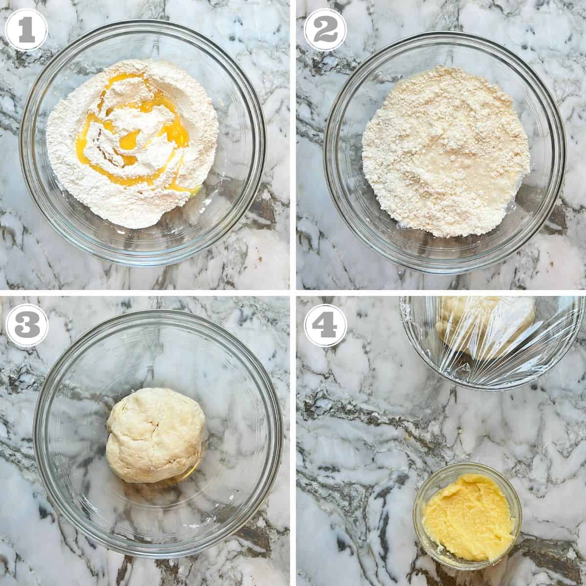 steps one through four showing how to make dough