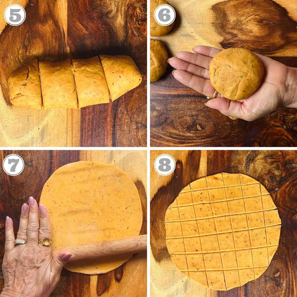 steps five through eight showing how to roll and cut namakpare 
