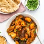 aloo baingan curry served with roti