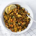 crispy Brussels sprouts in a white bowl