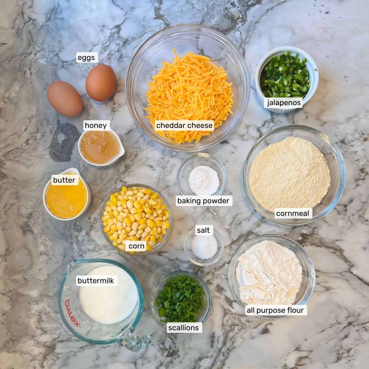 Ingredients for Jalapeno Cheddar Cornbread 