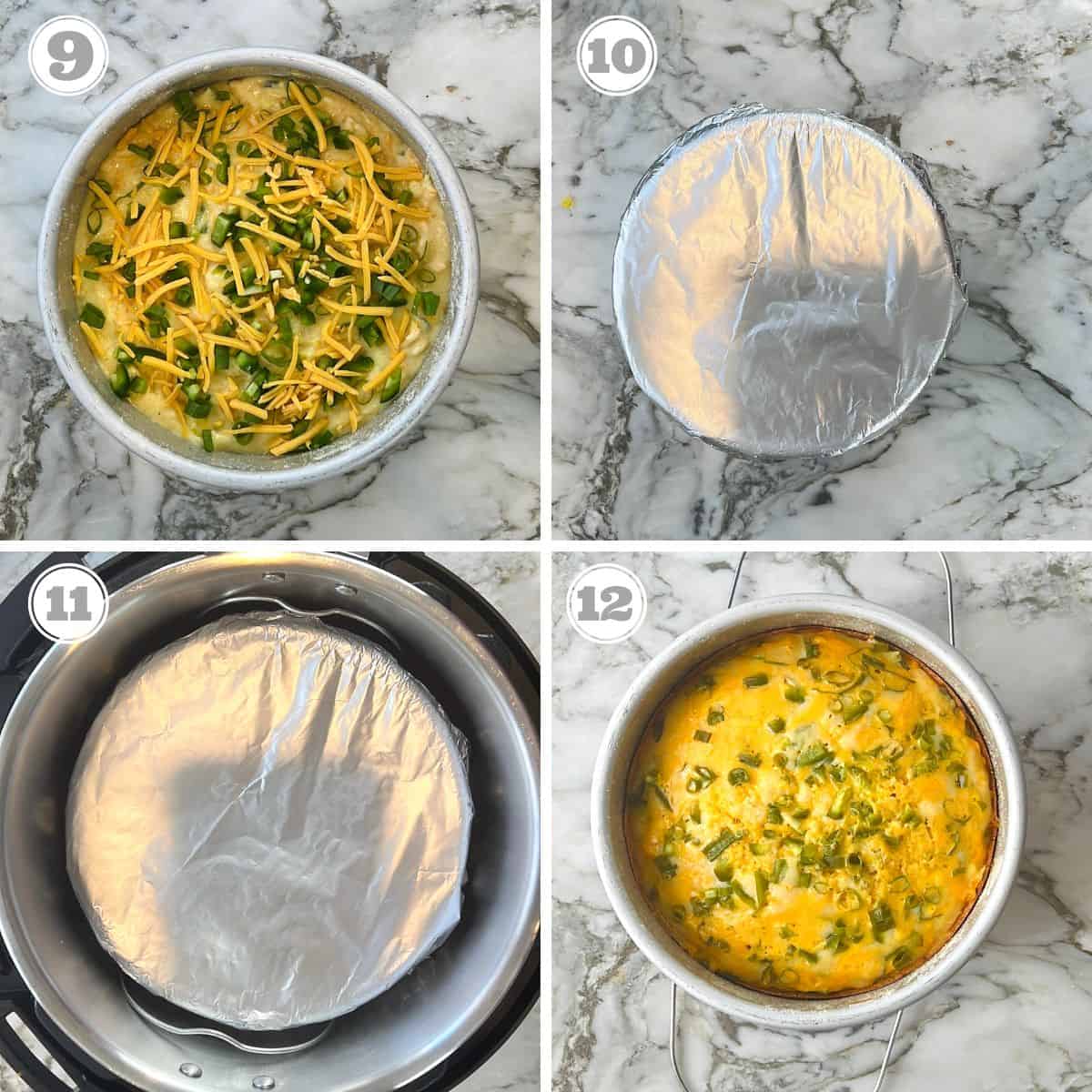photos nine through twelve showing how to cook cornbread in the Instant Pot 