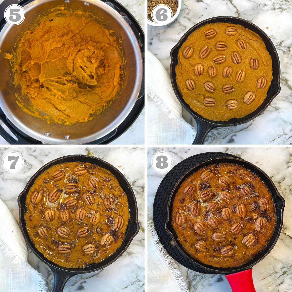 mashed sweet potatoes topped with pecans, brown sugar and butter
