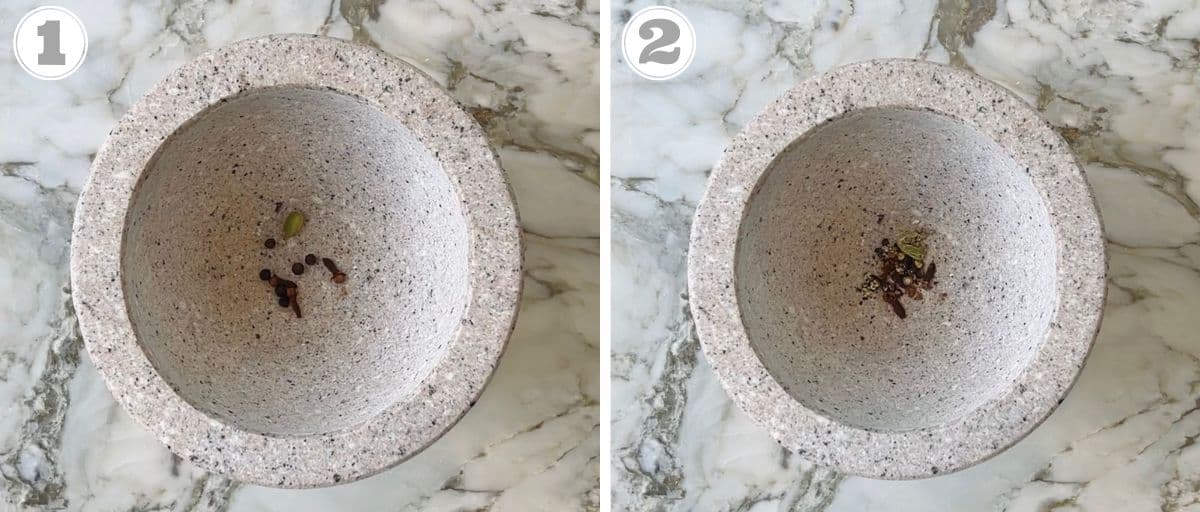 photos one and two showing how to grind whole spices 