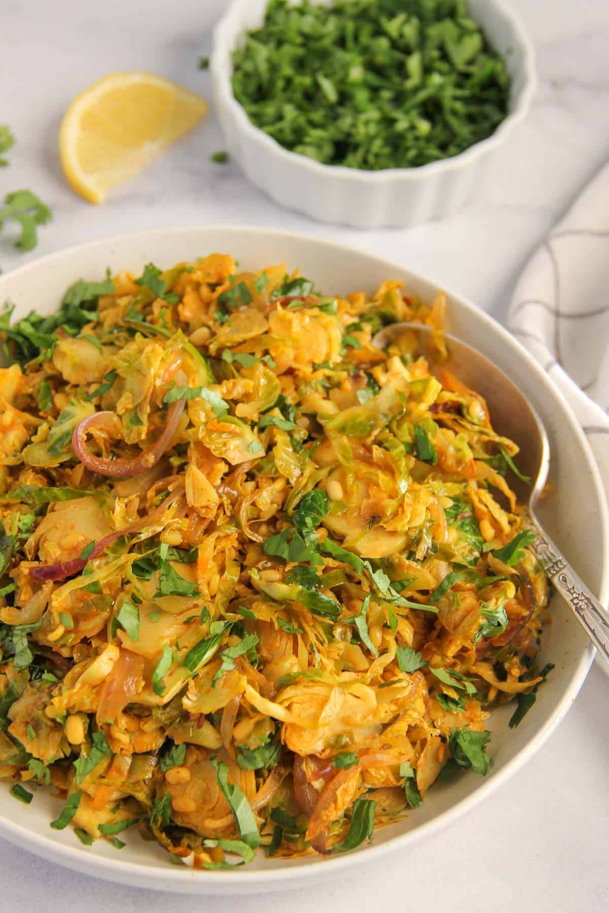 brussels sprouts sabzi garnished with cilantro