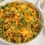 brussels sprouts sabzi in a white bowl