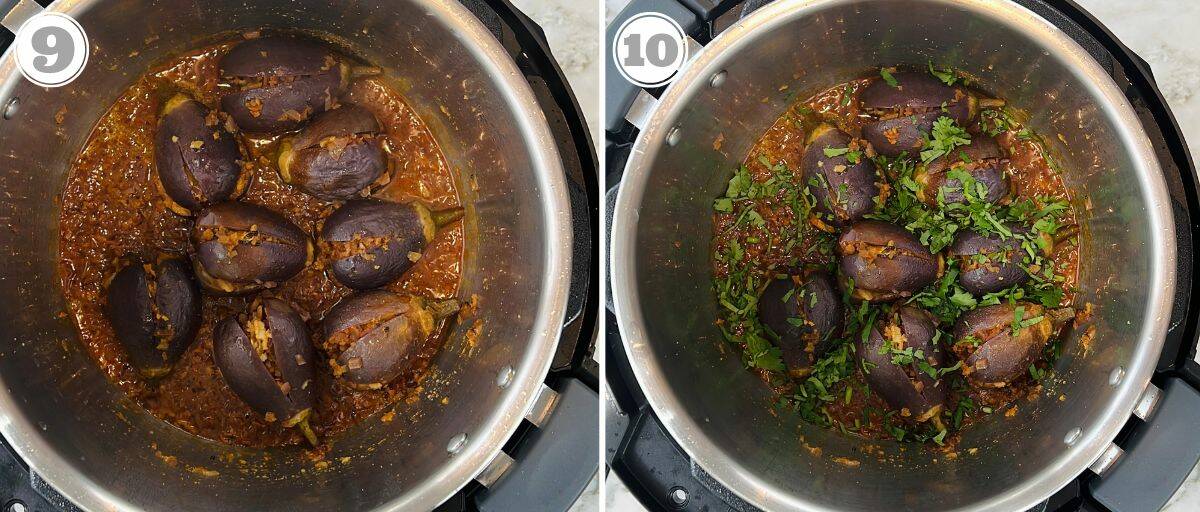 photos nine and ten showing eggplant curry in the instant pot 