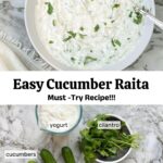 pinterest pin photo collage of cucumber raita