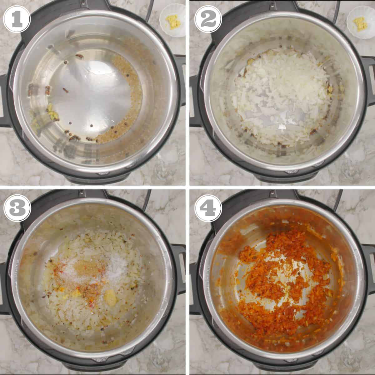 photos one through show showing how to make chicken korma in the Instant Pot 