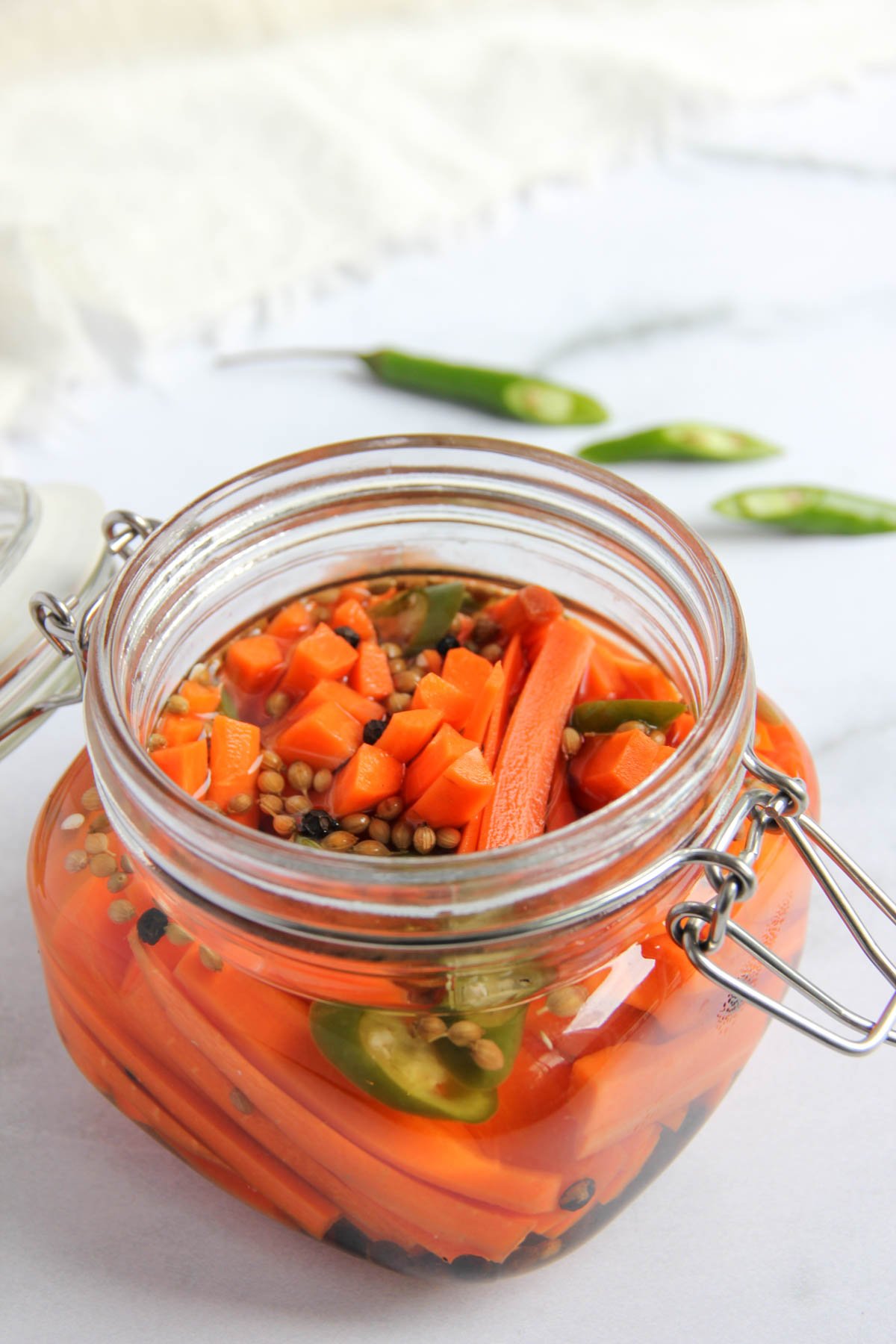pickled carrots in a glass jar