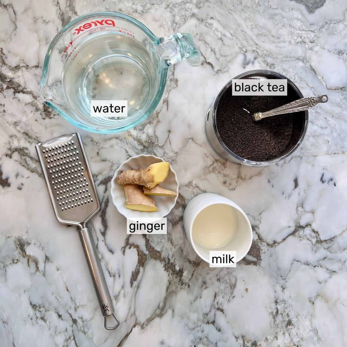 ingredients for ginger chai 
