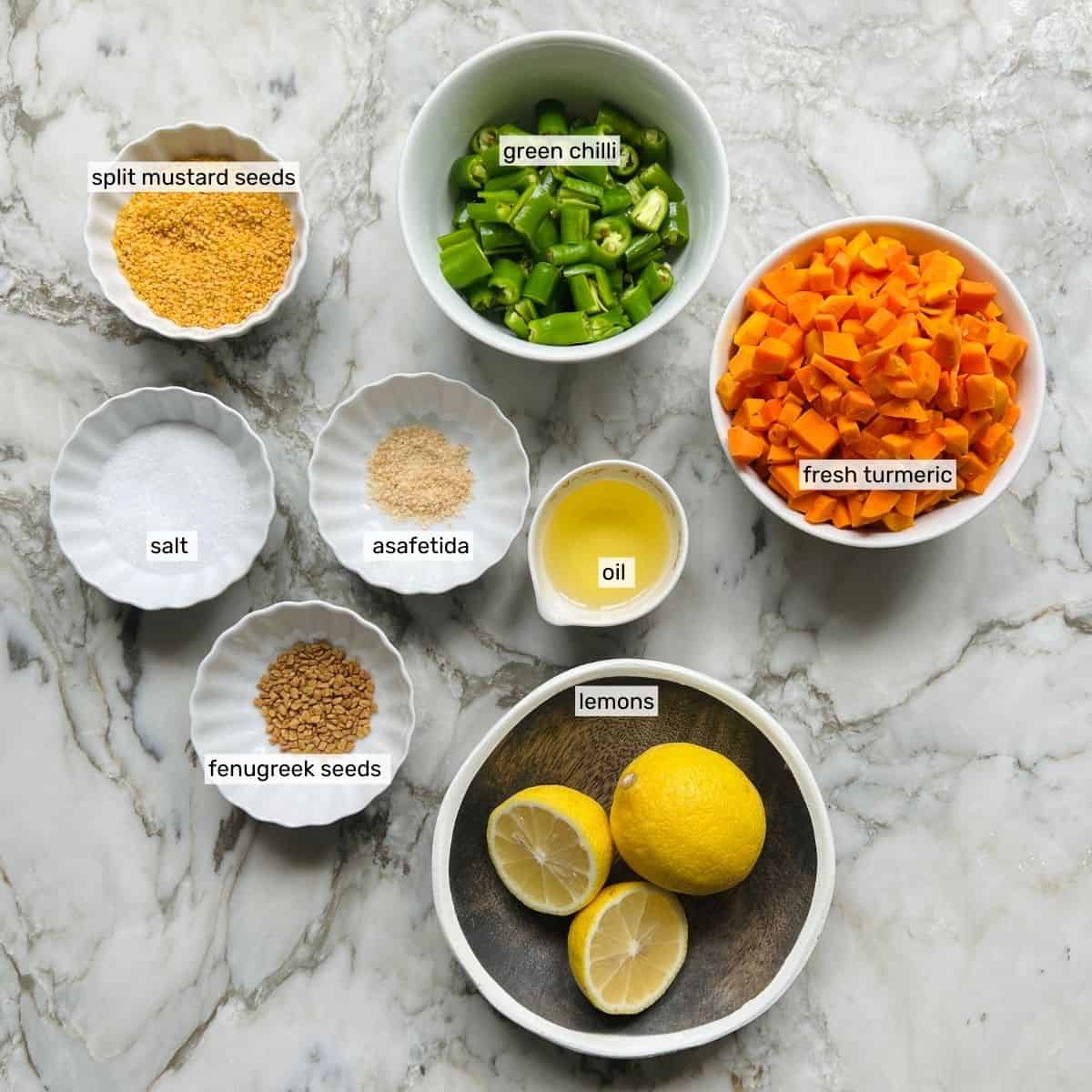ingredients for fresh turmeric pickle  