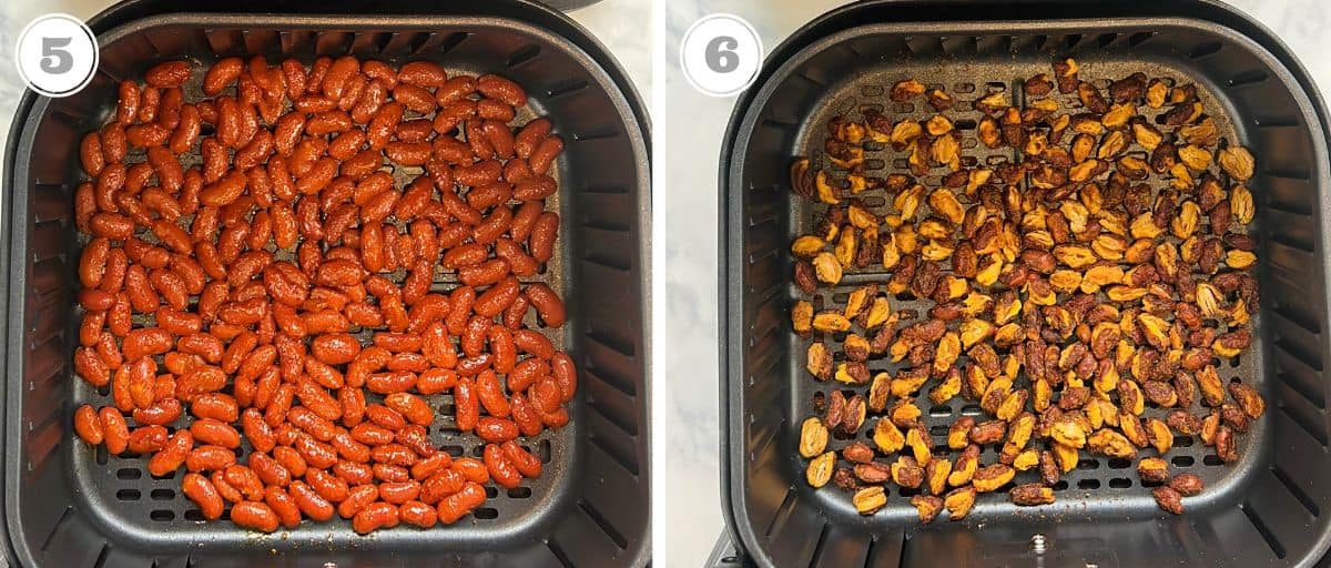 photos five and six showing kidney beans in the air fryer basket 