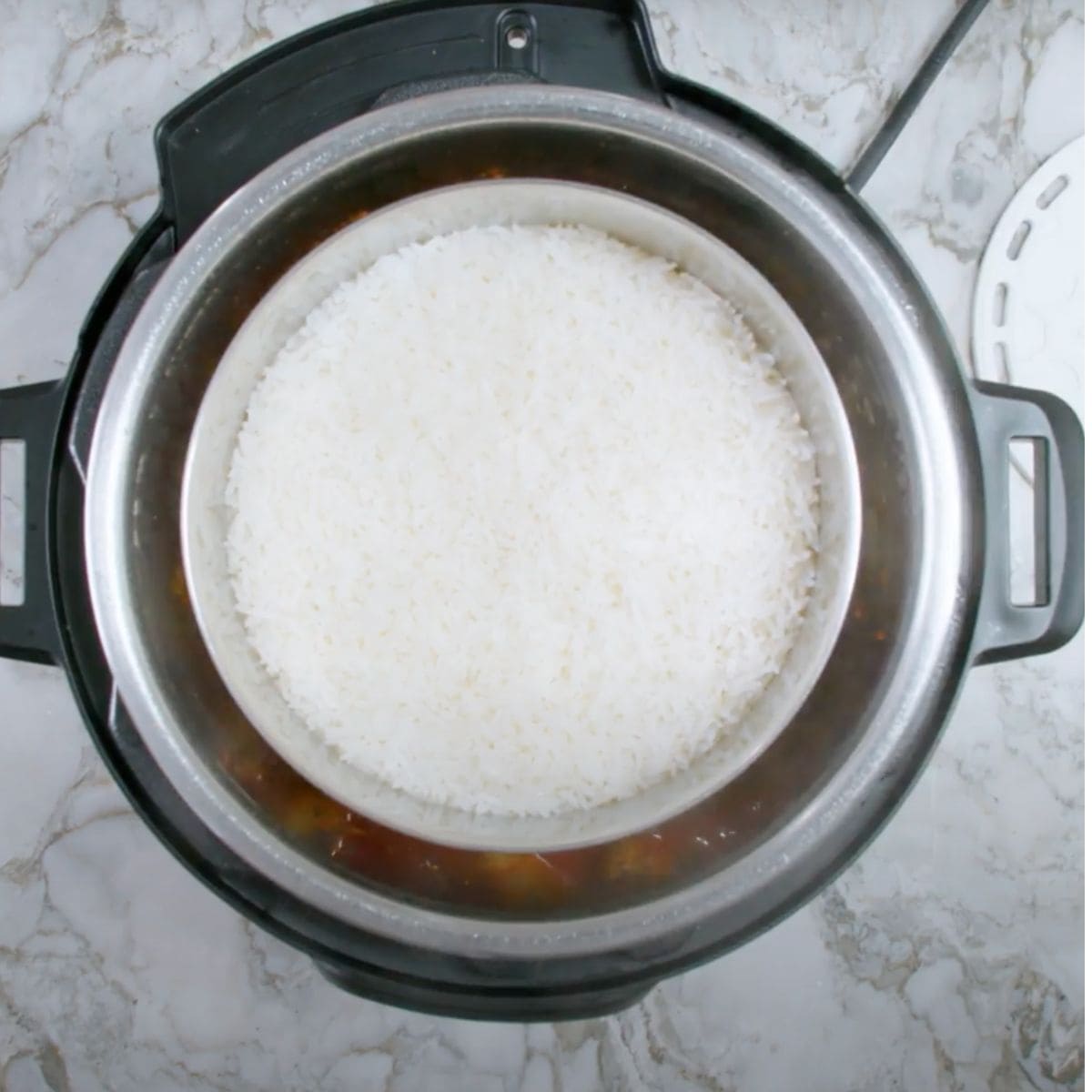 pot in pot rice cooked in the Instant Pot along with massaman curry.
