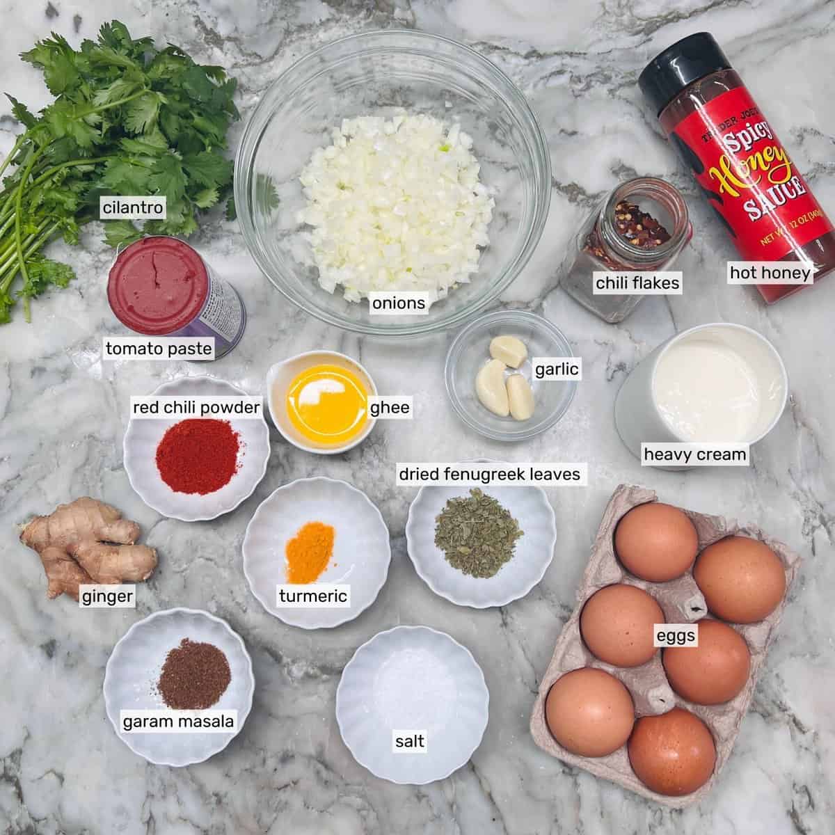 ingredients for Indian style makhani shakshuka 