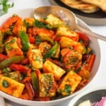 paneer jalfrezi in a white serving bowl