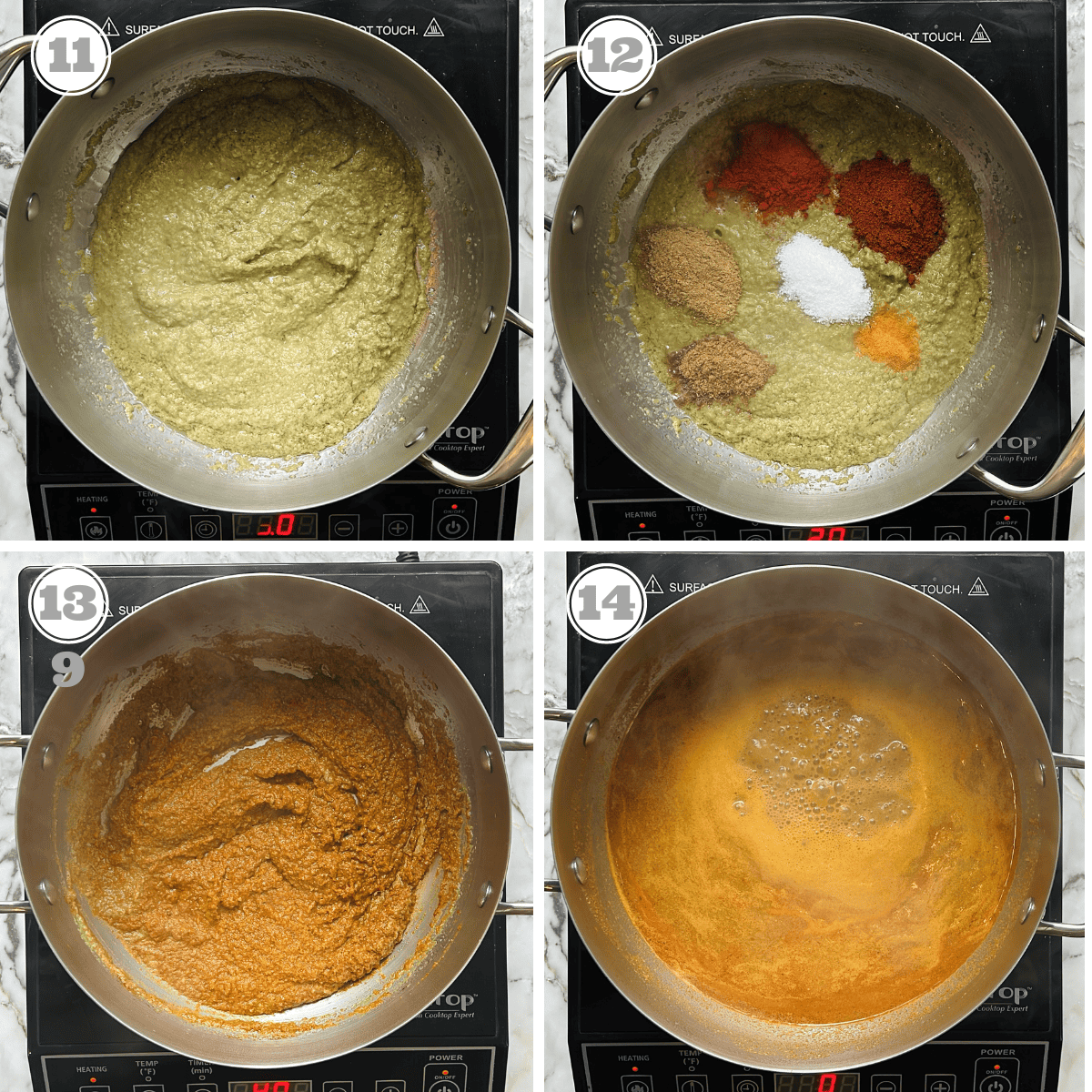 photos eleven through fourteen showing how to make patwadi rassa