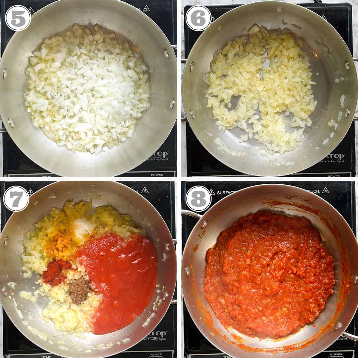 photos five through six showing how to make makhani sauce 