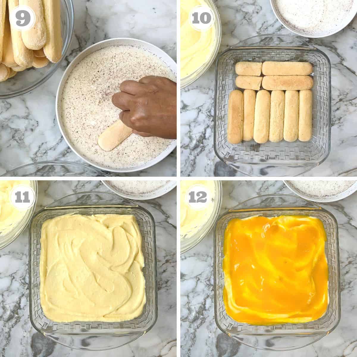 photos nine through twelve showing how to assemble tiramisu 