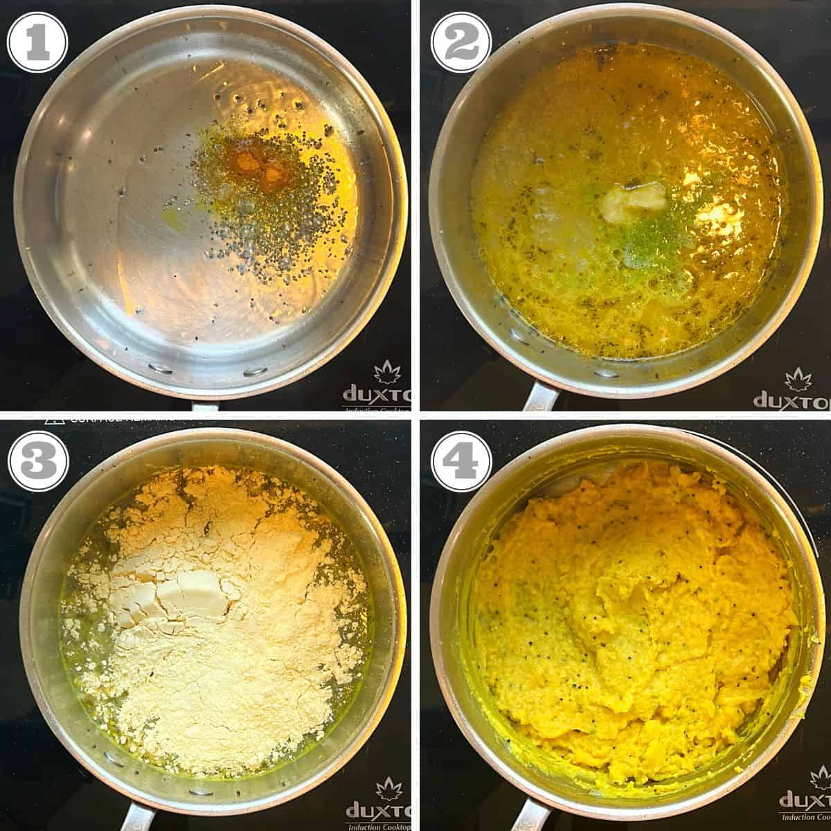 photos one through four showing how to make the patwadi dough 