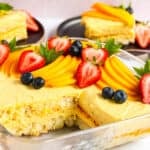 mango tiramisu in a serving bowl and individual plates