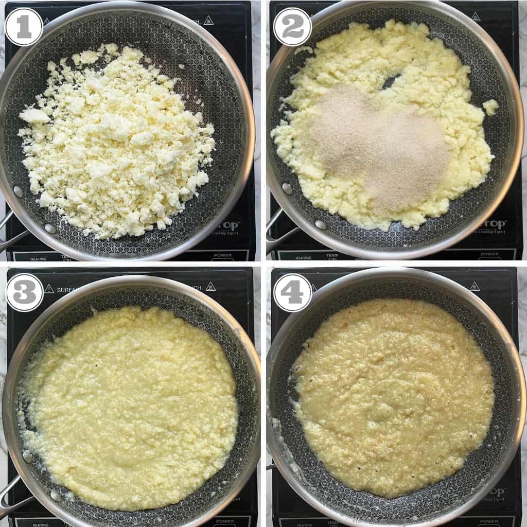 photos one through four showing how to make chocolate modak 