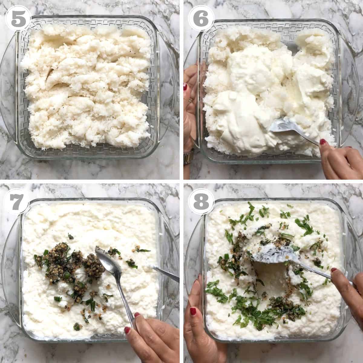 mixing rice with yogurt and tempering