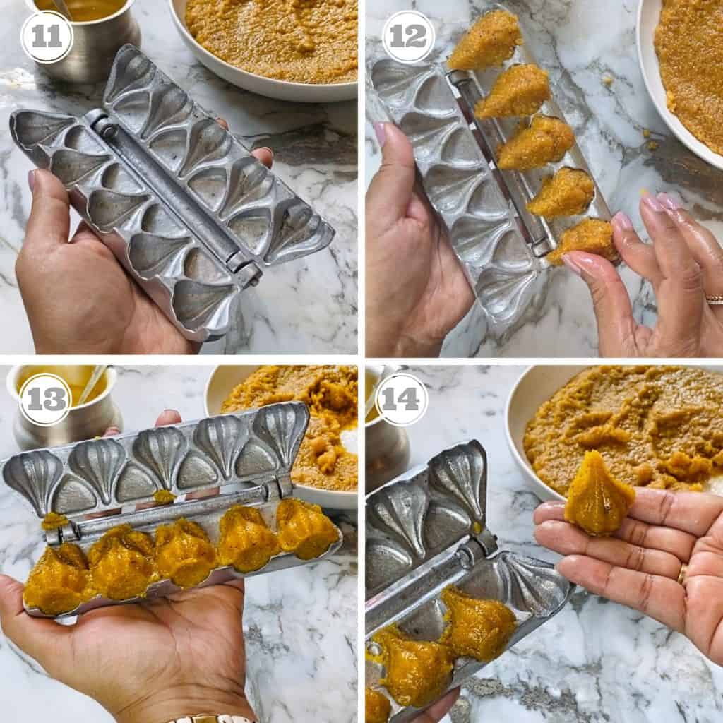 photos elevan though fourteen showing how to shape mawa modak using a mould 