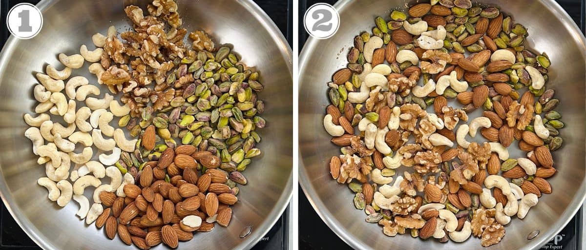 photos one and two showing how to roast nuts 