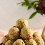 oats pistachio laddu stacked in a container