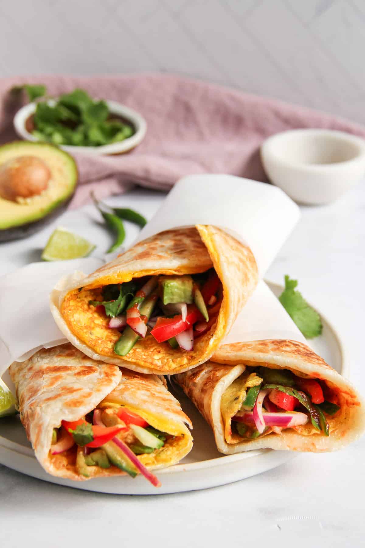 Kolkata egg kati rolls in a white platter 