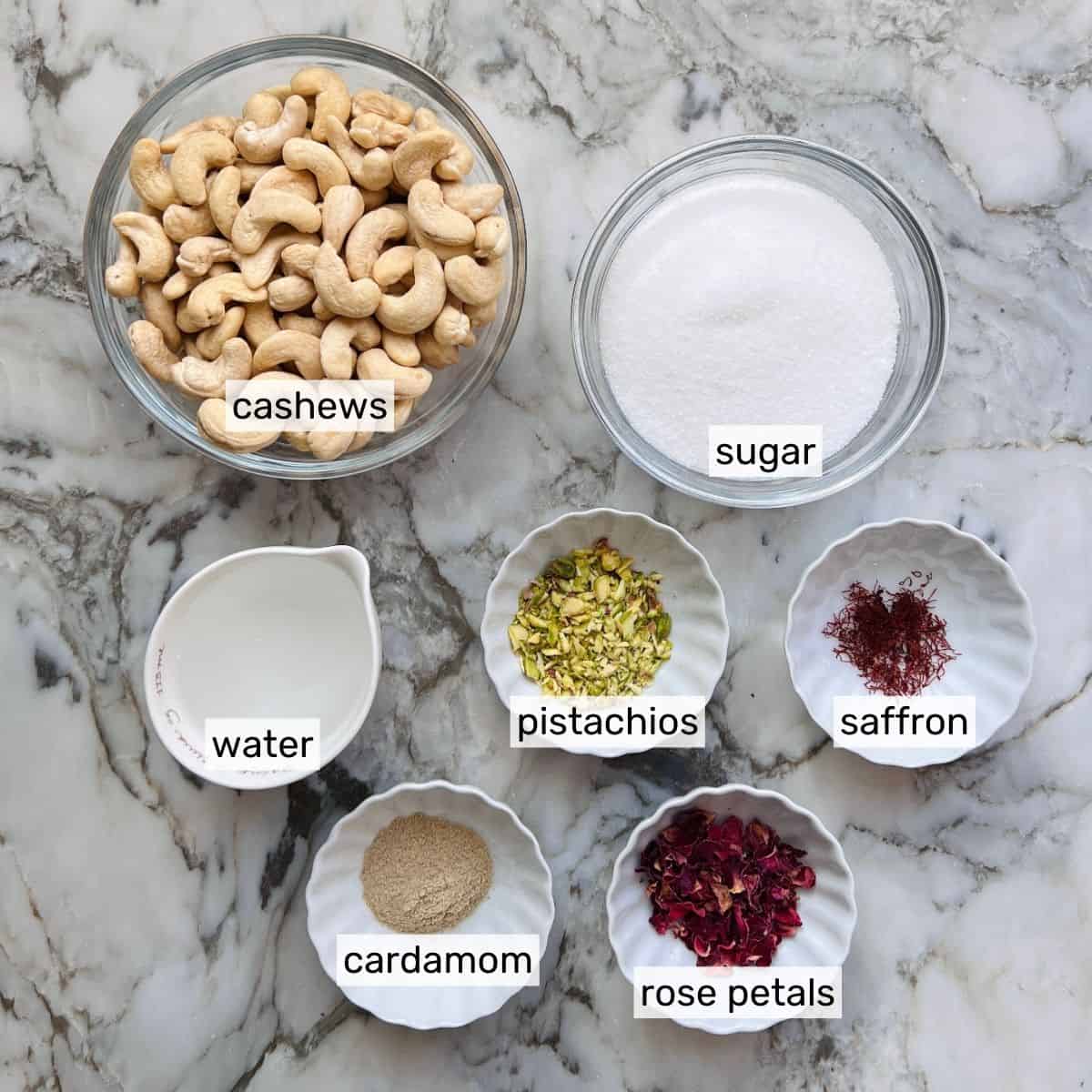 ingredients to make candied cashews 